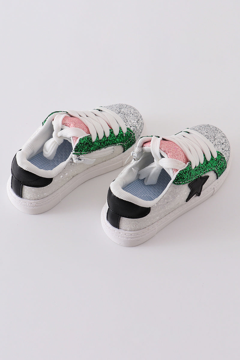 Green star color block glitter sneaker ( little kids to big kids)