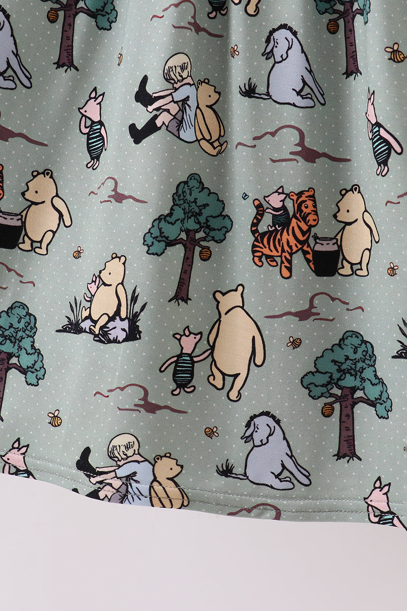 Green character bamboo dress