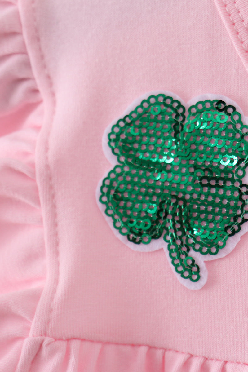 Pink clover sequin ruffle tiered dress