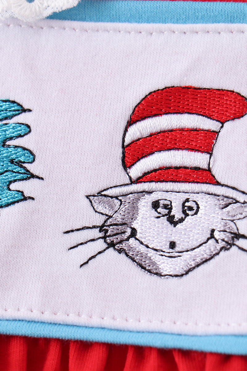 Red character embroidery bow dress