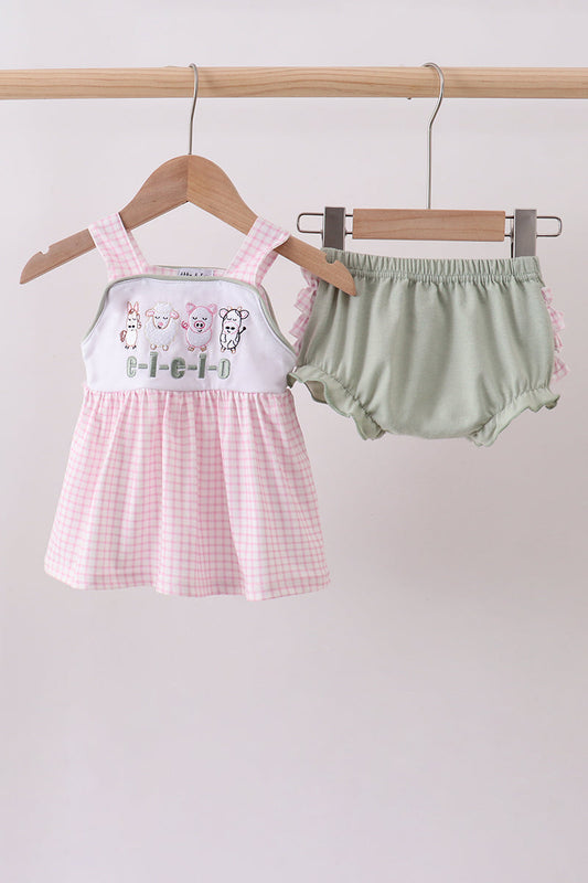 Pink farm animal embroidery bloomer set