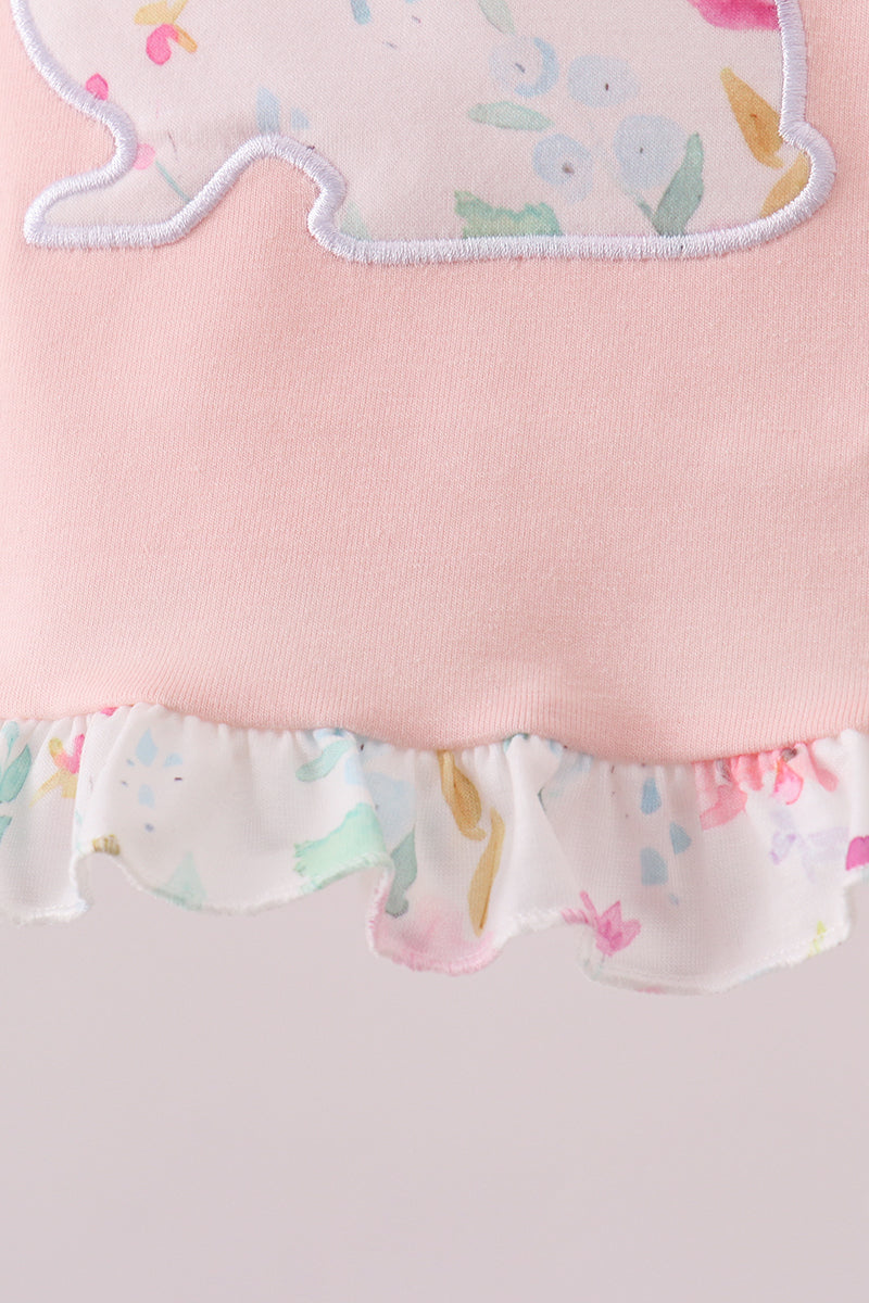 Pink floral bunny applique bloomer set