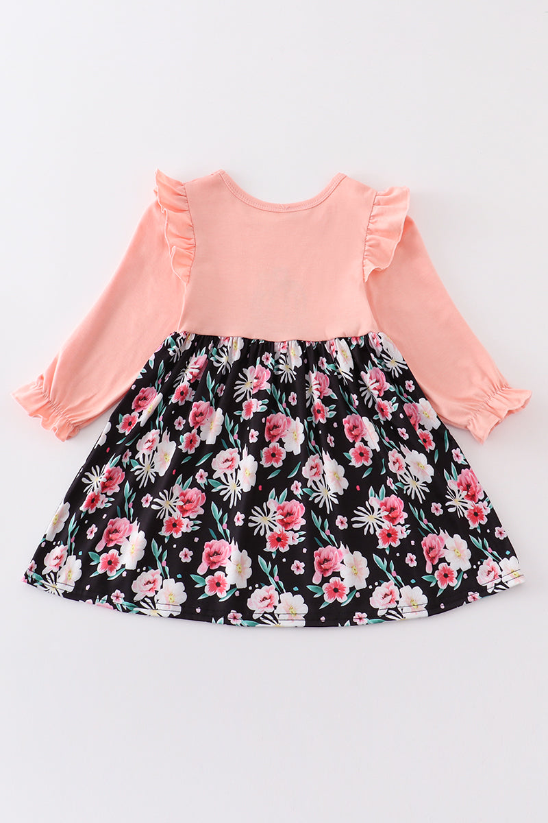 Floral print pumpkin applique dress