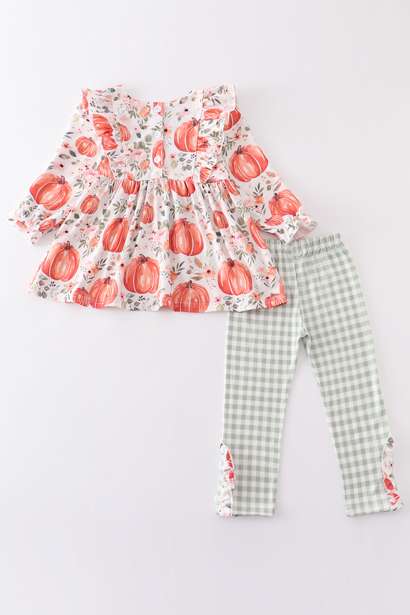 Pumpkin print ruffle girl set