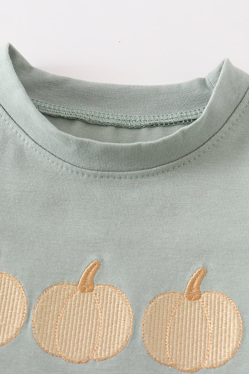 Green pumpkin embroidery boy top