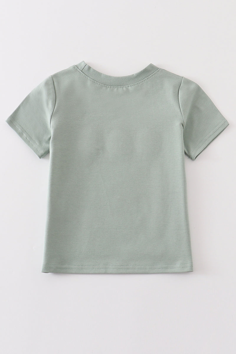 Green pumpkin embroidery boy top