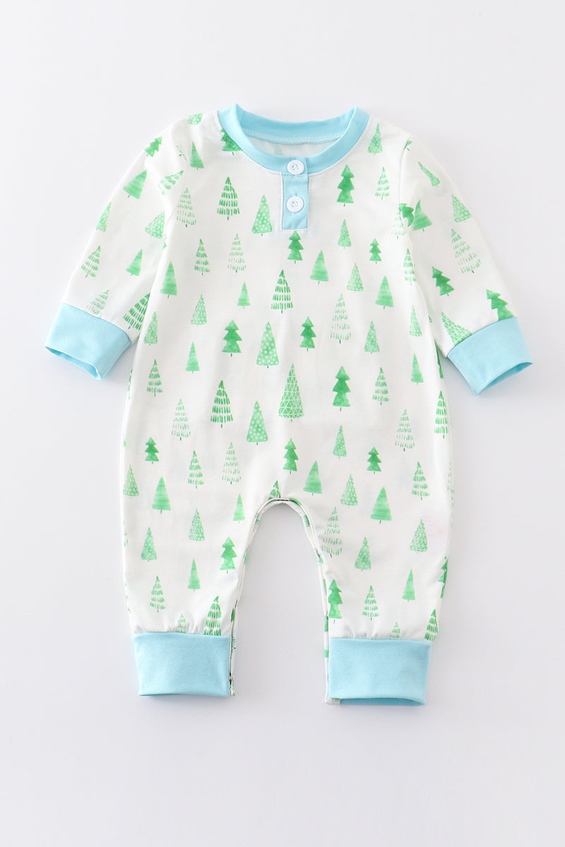Blue christmas tree print boy romper