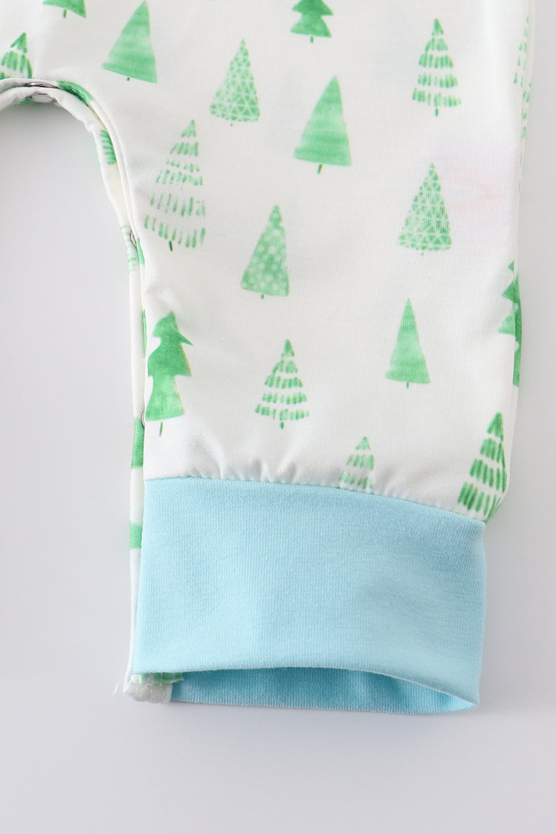 Blue christmas tree print boy romper