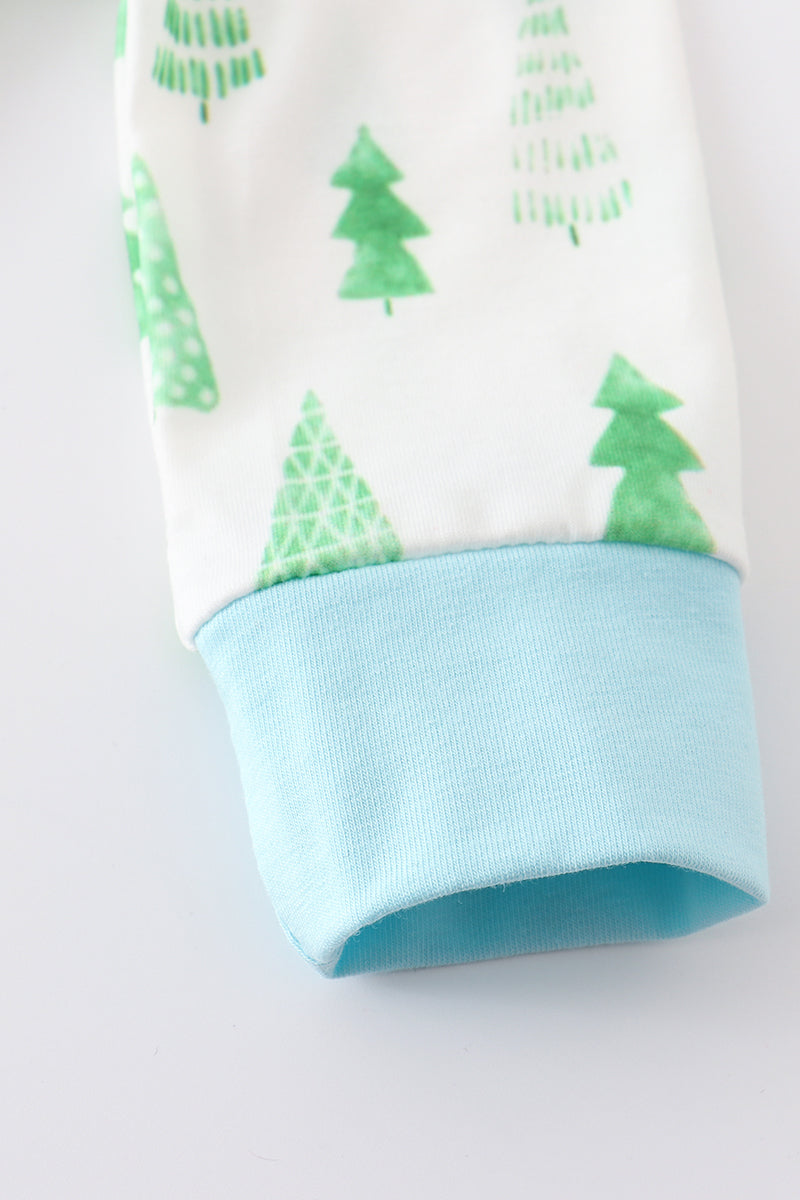 Blue christmas tree print boy romper