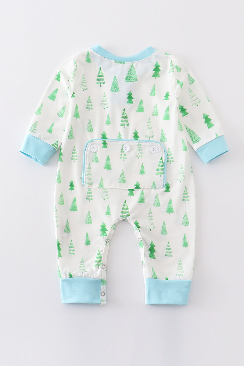 Blue christmas tree print boy romper