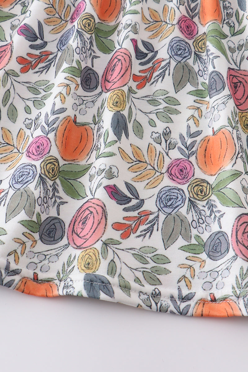 Pumpkin floral print girl dress