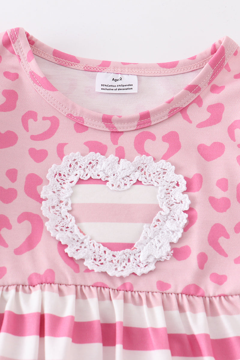 Pink valentine's day stripe heart applique dress