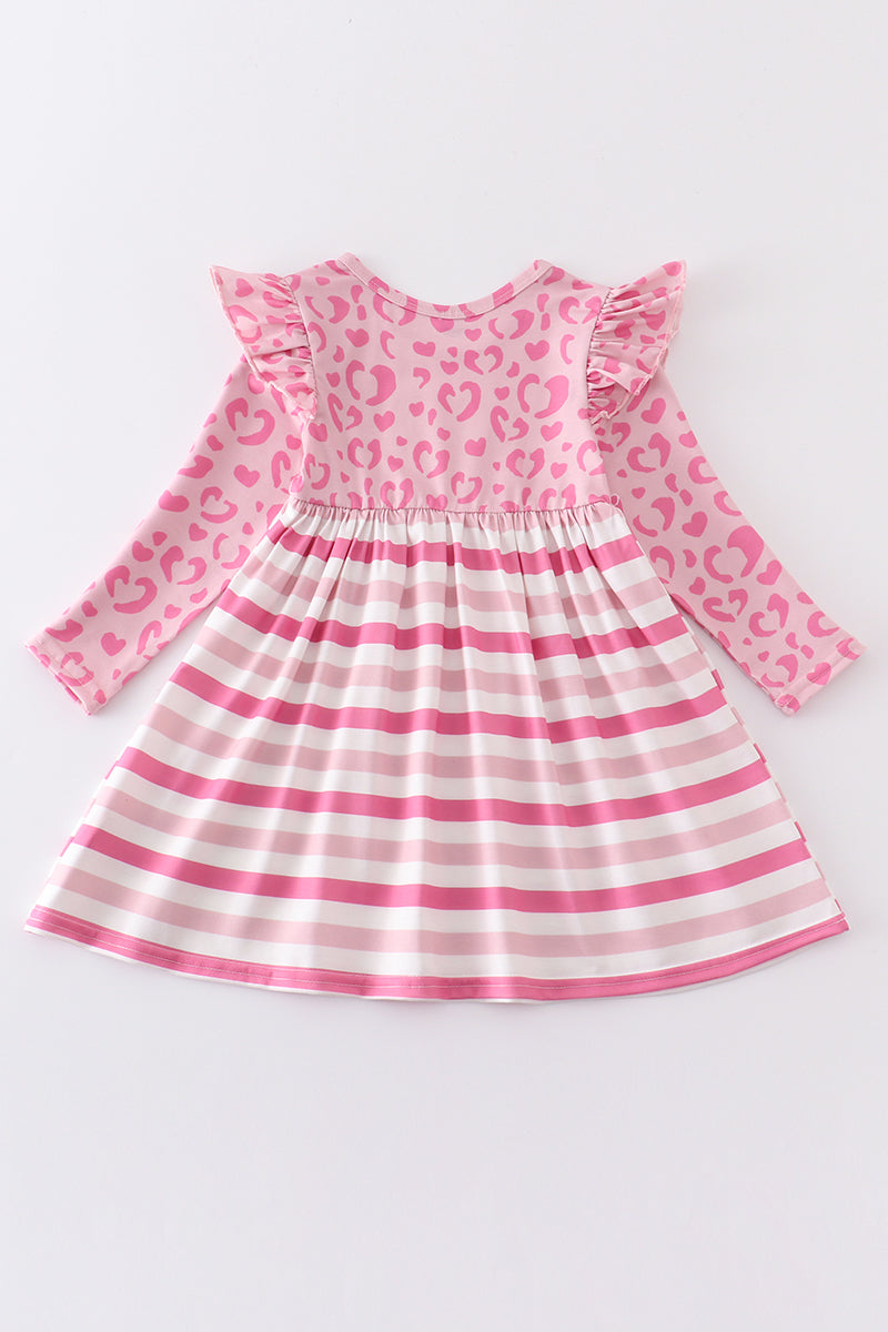 Pink valentine's day stripe heart applique dress