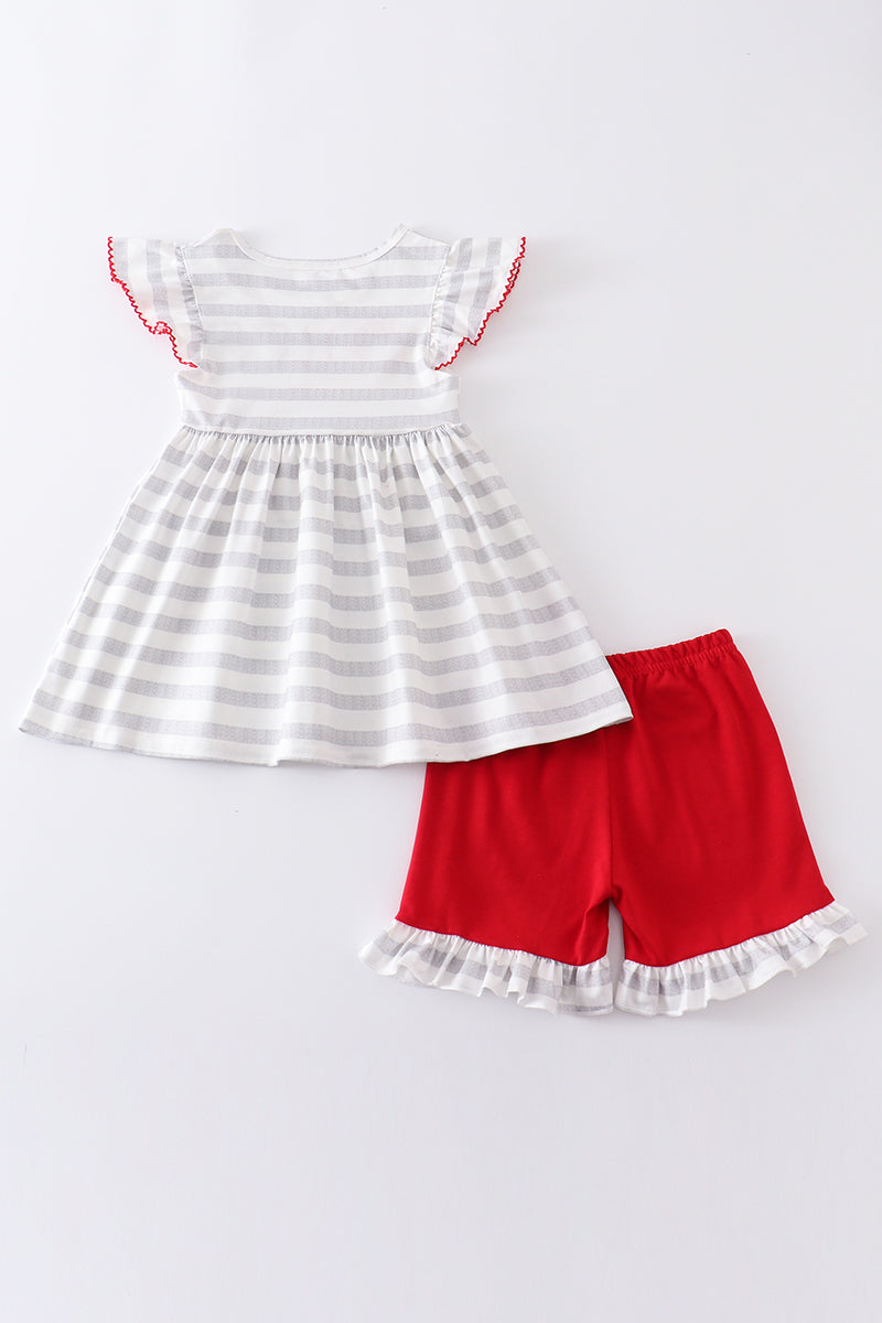 Gray stripe baseball applique girl set