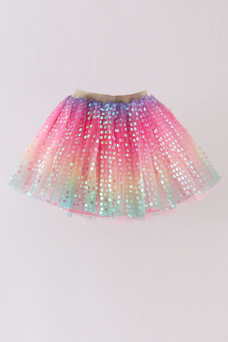 Rainbow sequin tulle tutu skirt