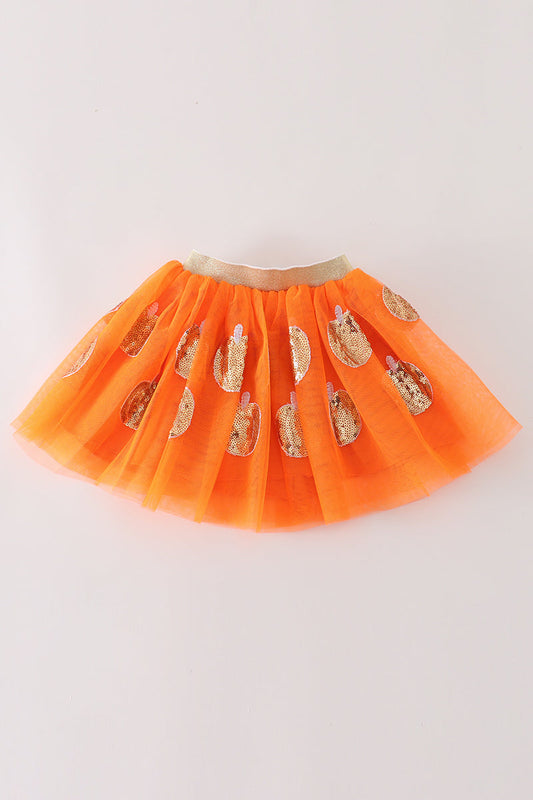 Orange pumpkin sequin tutu skirt