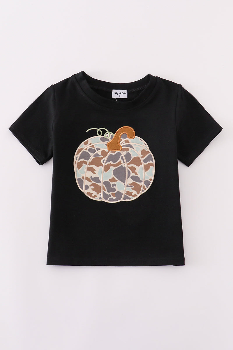 Black camouflage pumpkin applique top