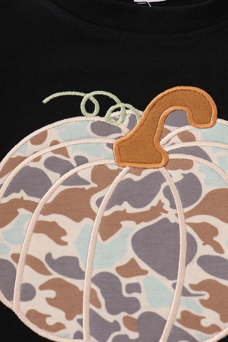 Black camouflage pumpkin applique top