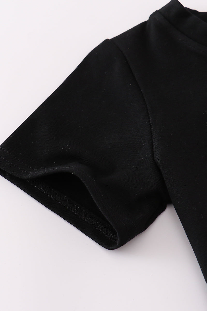 Black camouflage pumpkin applique top