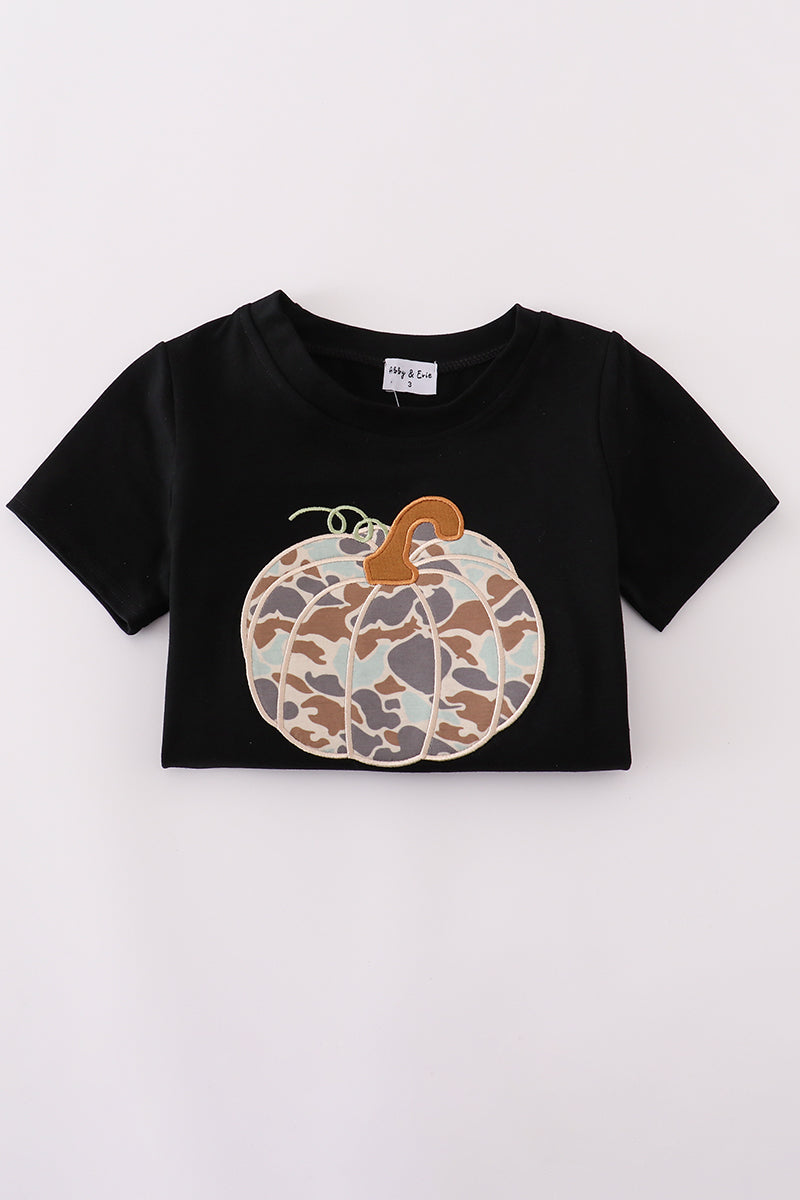 Black camouflage pumpkin applique top