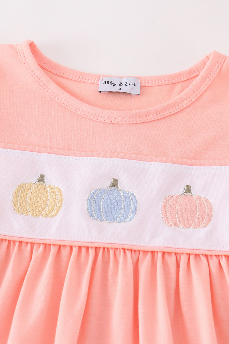 Pink pumpkin embroidery girl set