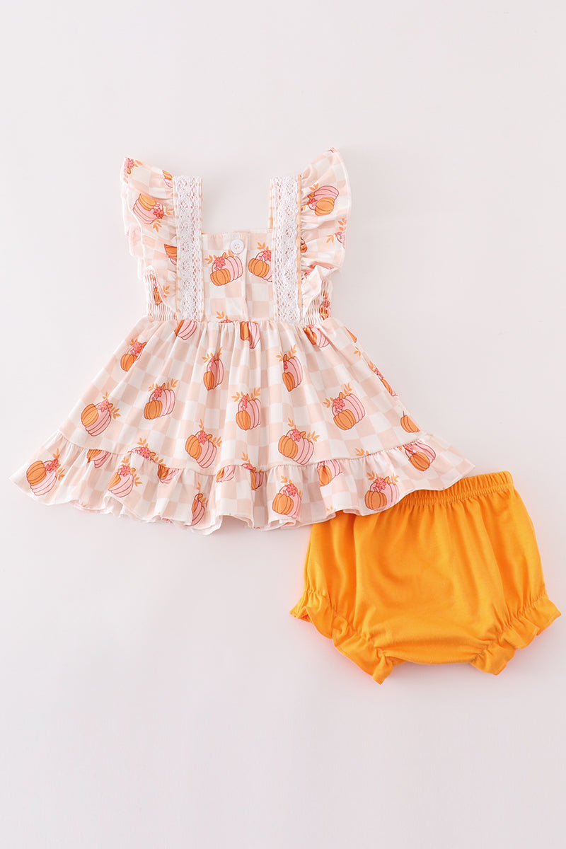 Orange pumpkin applique baby girl set