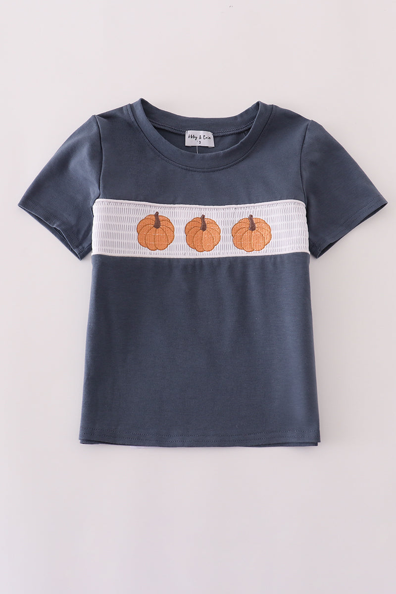 Navy embroidery smocked top