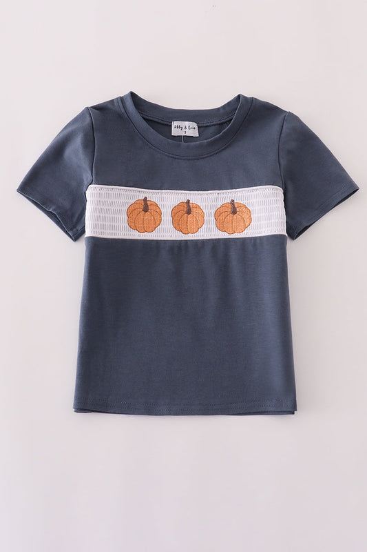 Navy embroidery smocked top