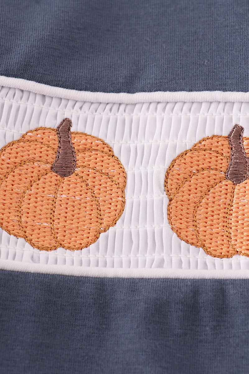 Navy embroidery smocked top