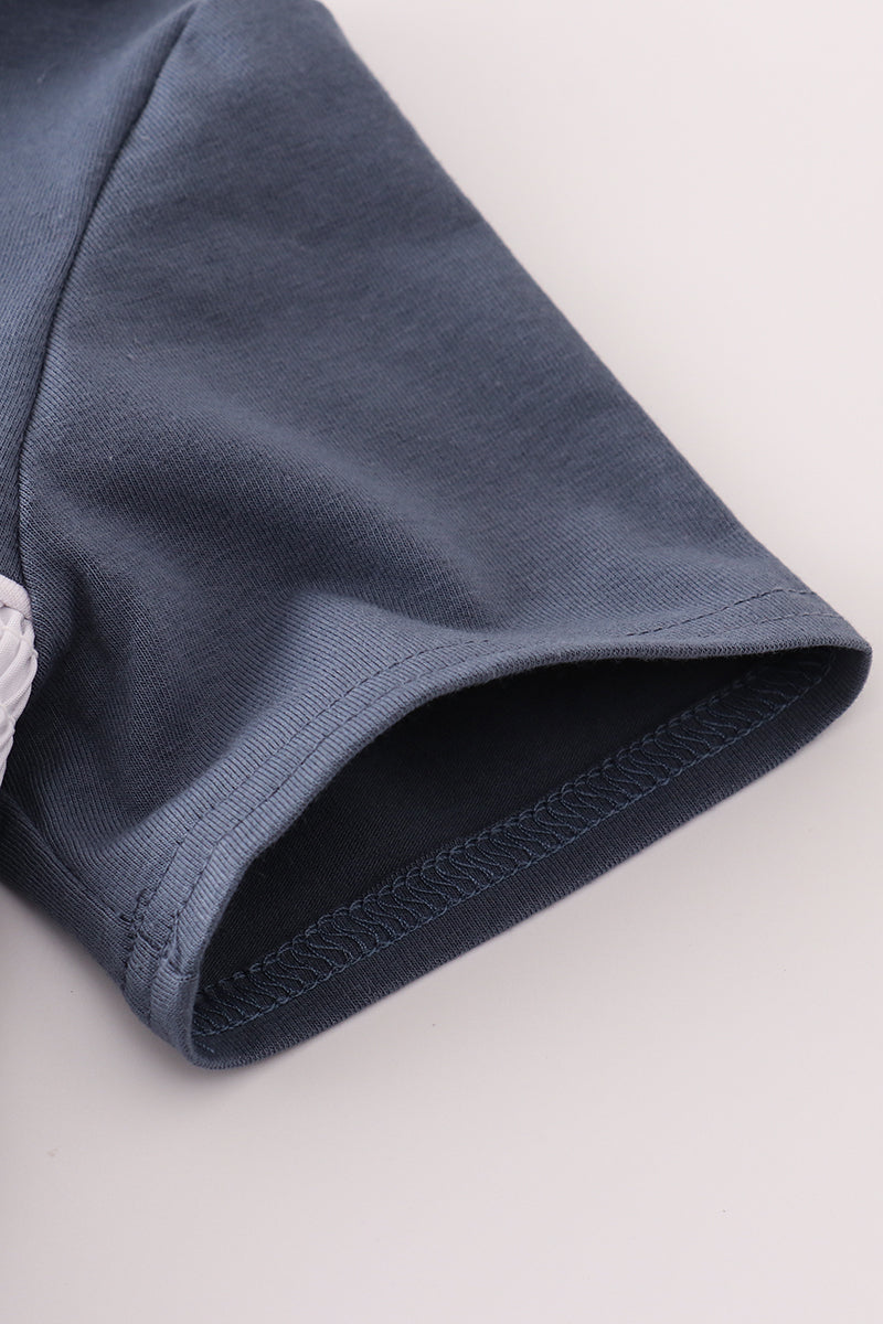 Navy embroidery smocked top