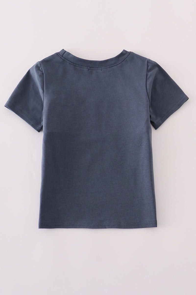 Navy embroidery smocked top