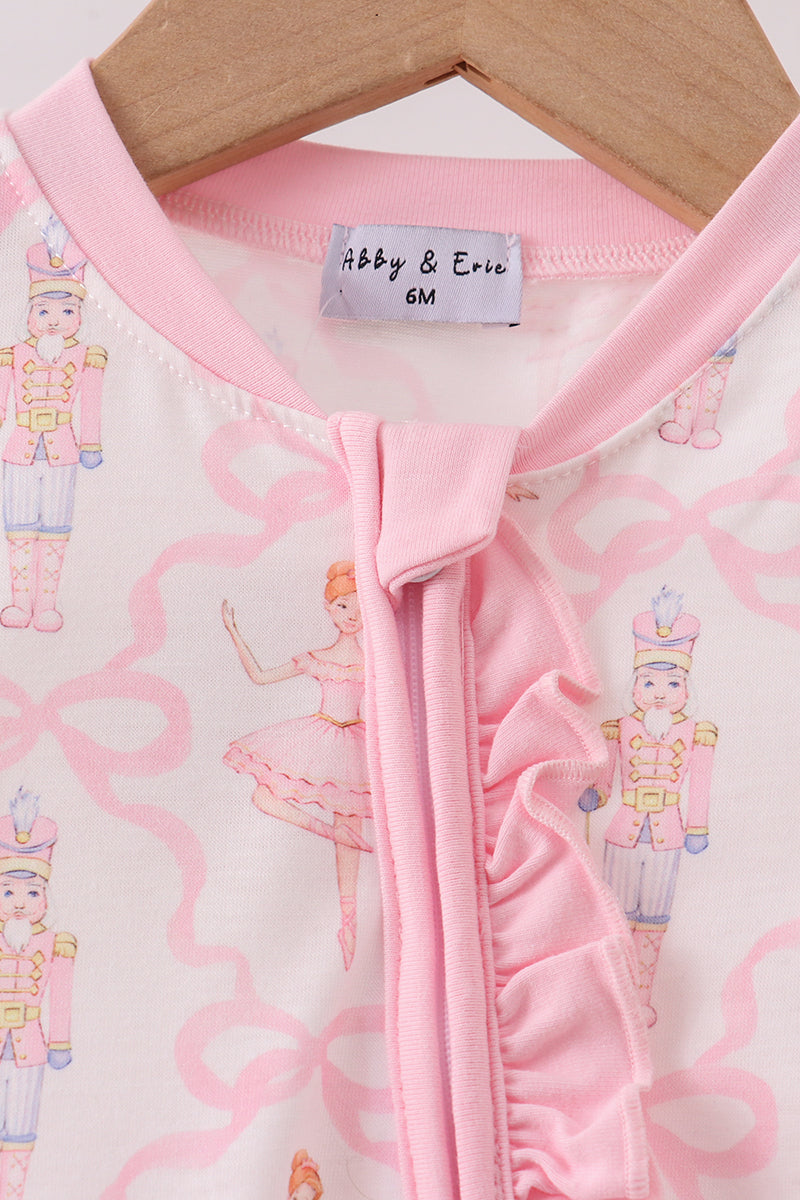 Pink nutcracker print ruffle romper