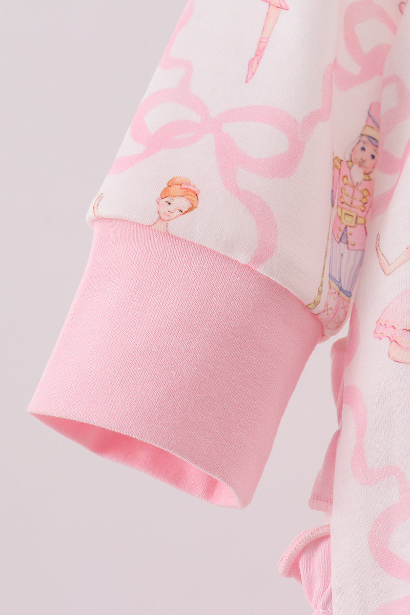 Pink nutcracker print ruffle romper