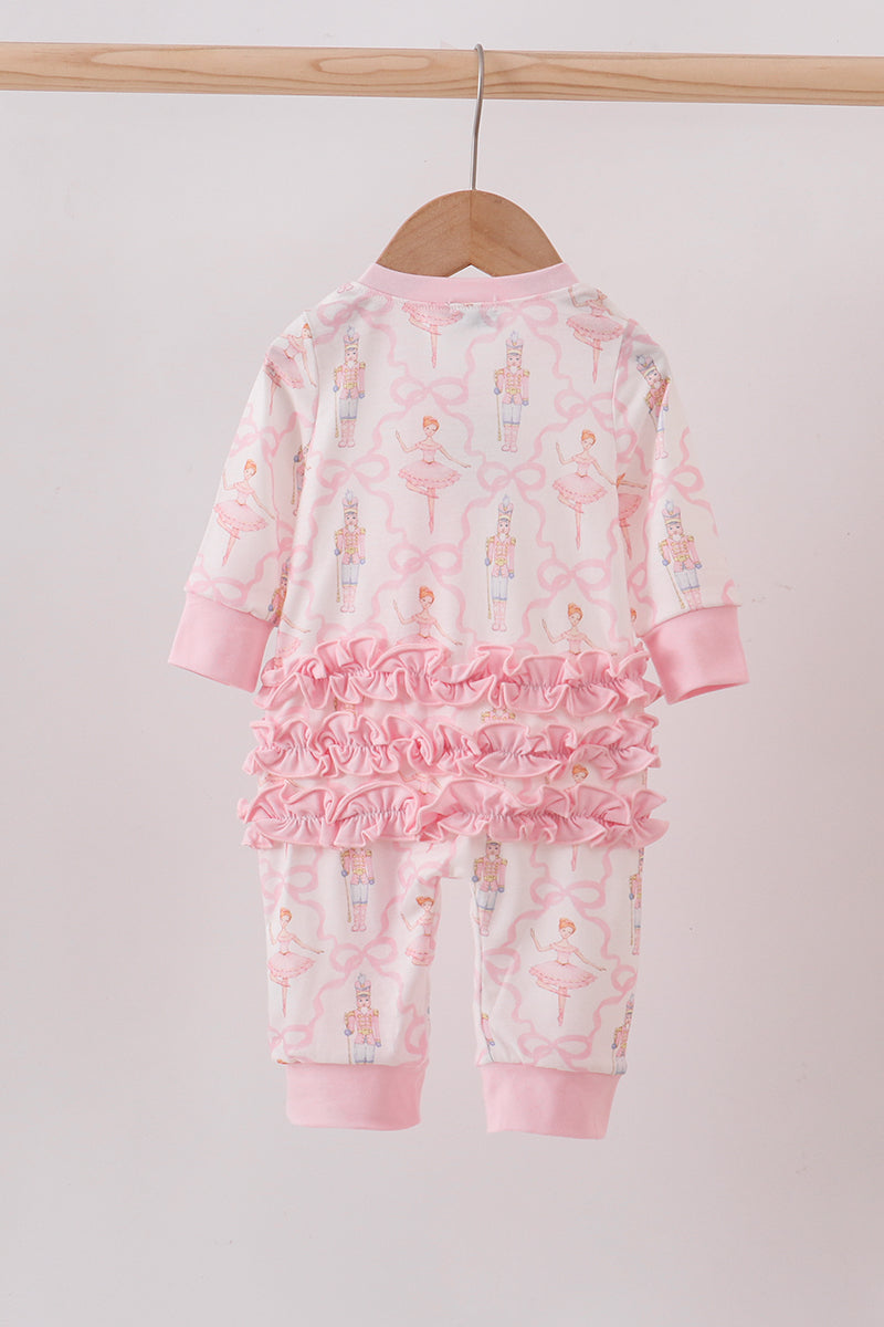 Pink nutcracker print ruffle romper