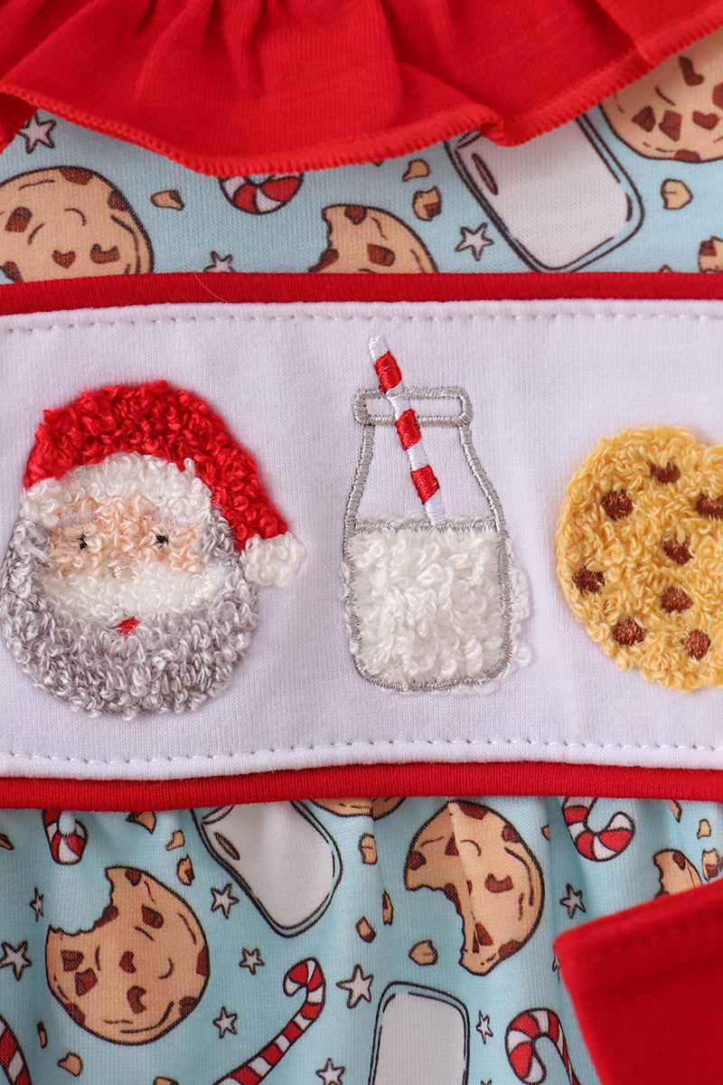 Red santa claus cookie french knot ruffle bubble