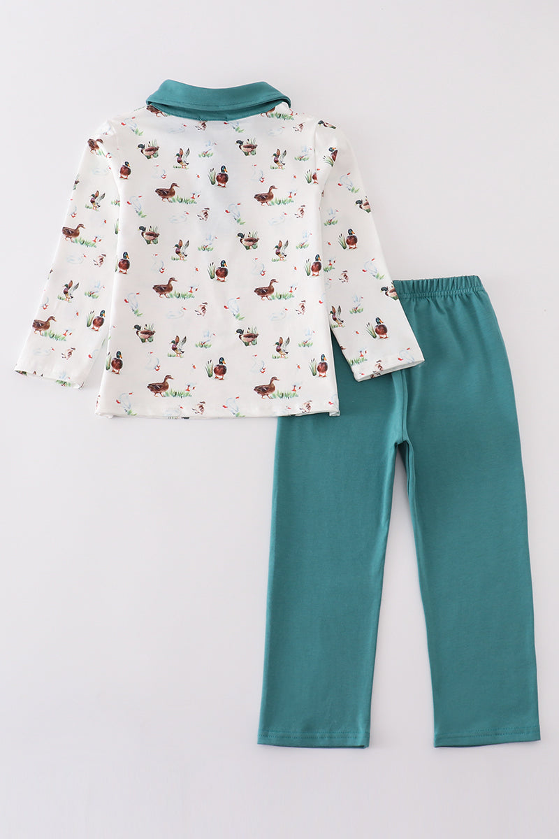 Green duck print boy set