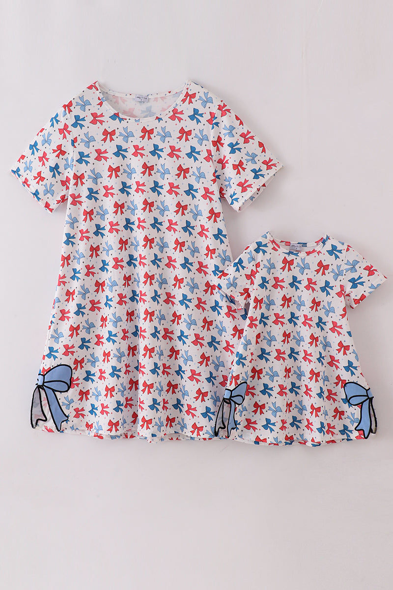 Bow applique print mom&me dress