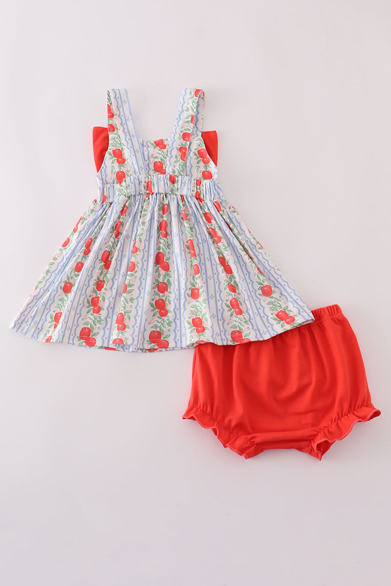 Apple print bow bloomer set