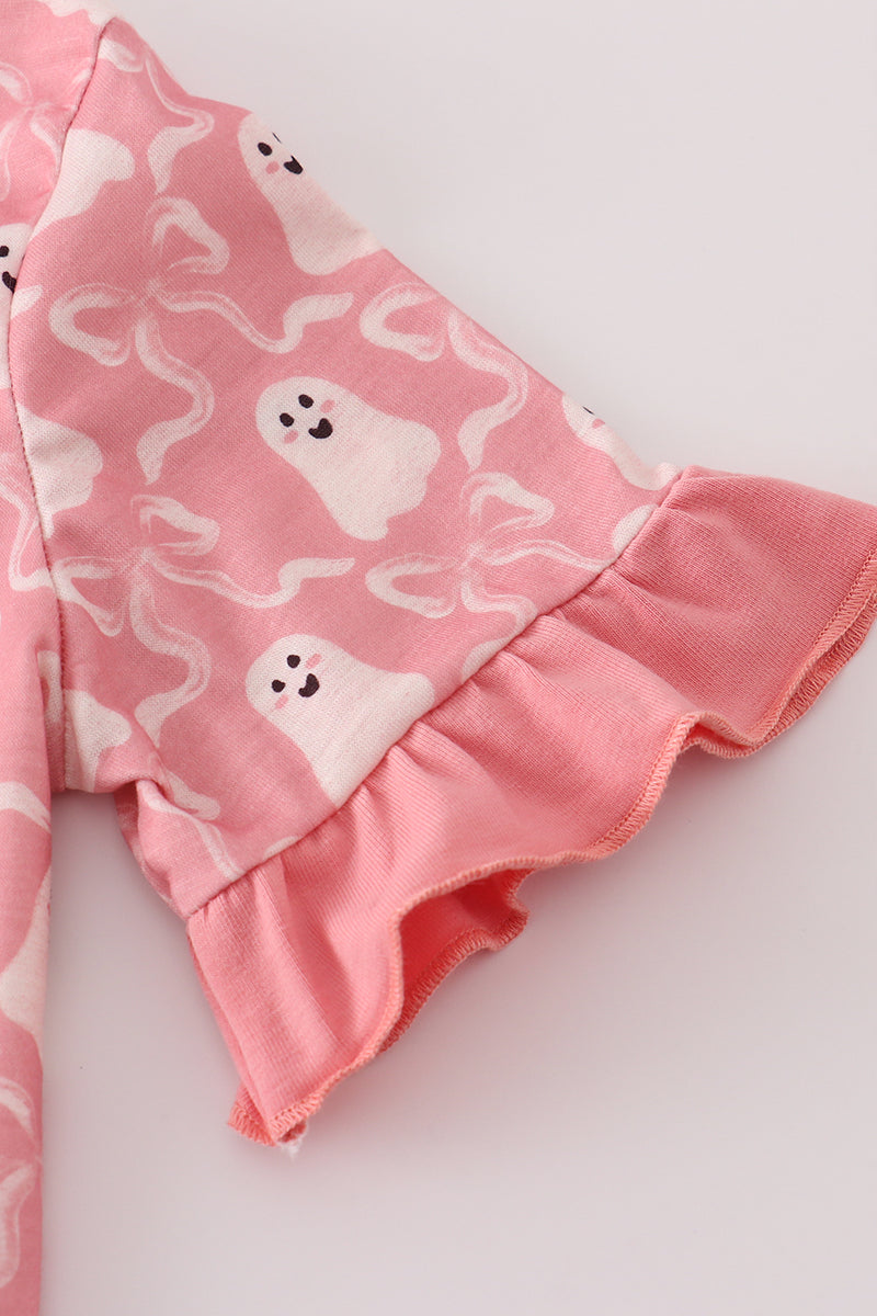 Halloween ghost print ruffle pajama set