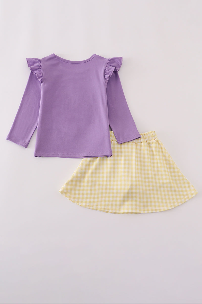 Purple LSU applique bow skorts set