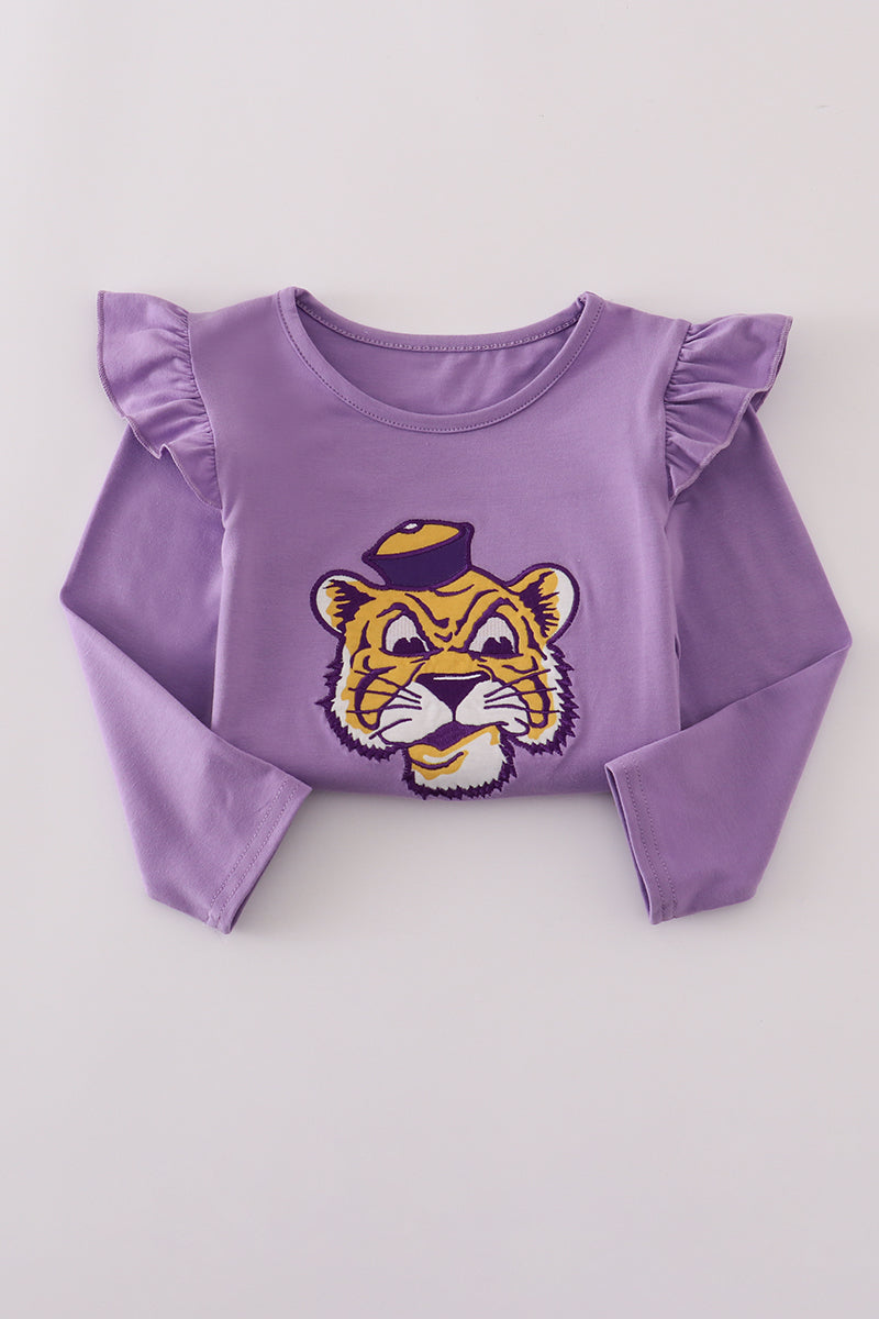 Purple LSU applique bow skorts set