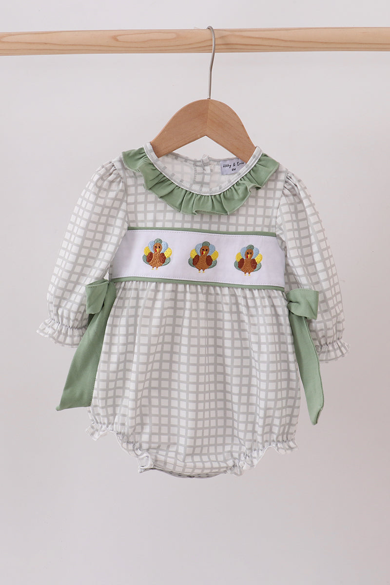 Green turkey embroidery ruffle bubble