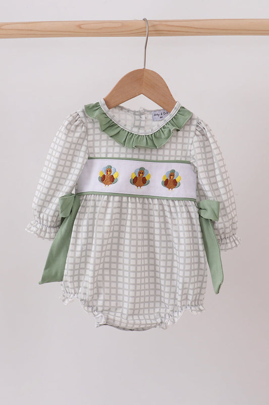 Green turkey embroidery ruffle bubble