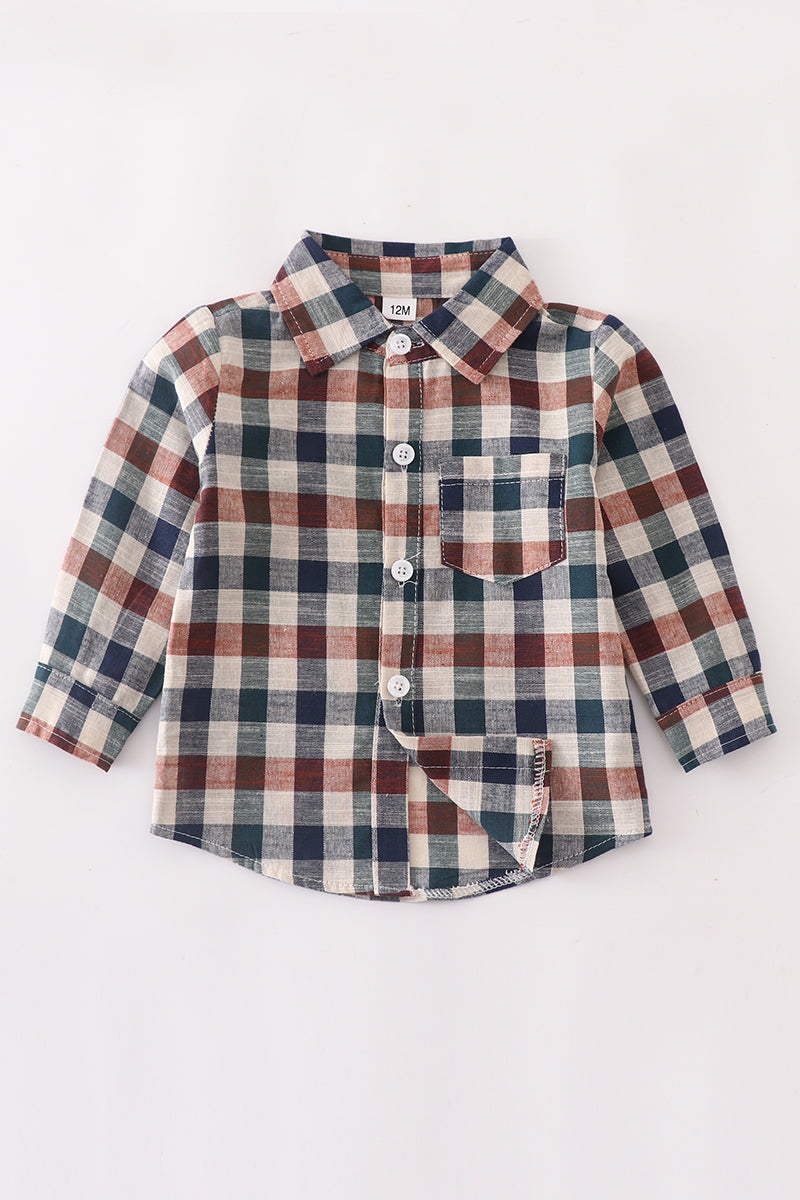 Navy plaid button down shirt