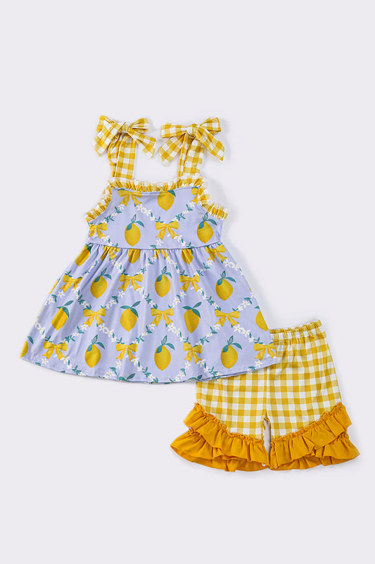 Yellow lemon strap girl ruffle set