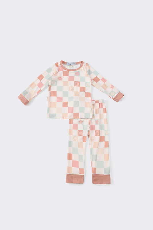 Multicolored plaid smile girl pajamas set