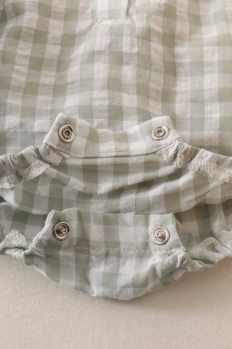 Green plaid linen button girl bubble