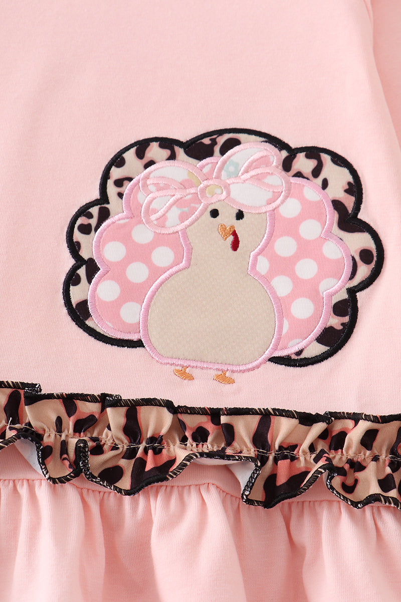 Pink leopard turkey applique girl set