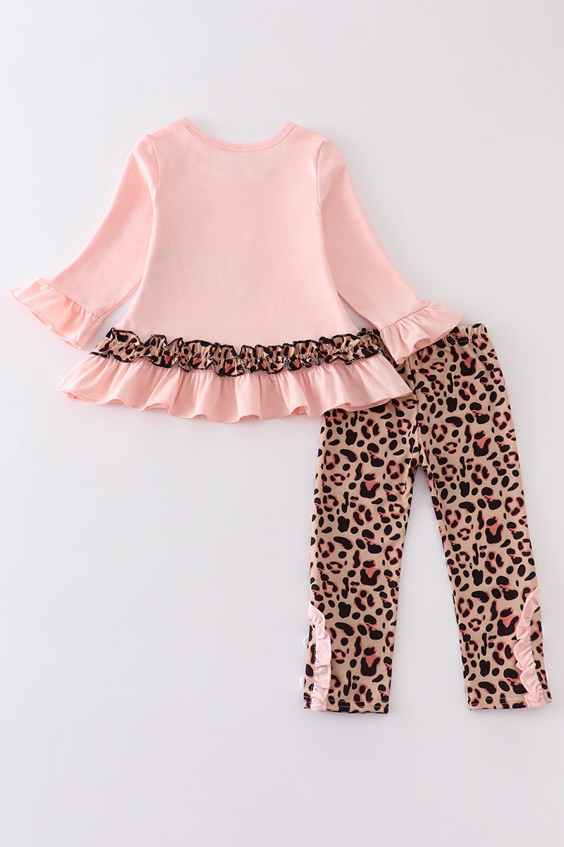 Pink leopard turkey applique girl set