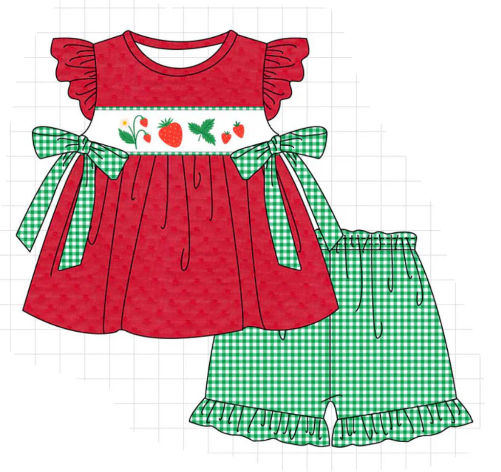 Red Strawberry Embroidery Swiss Dot Collection